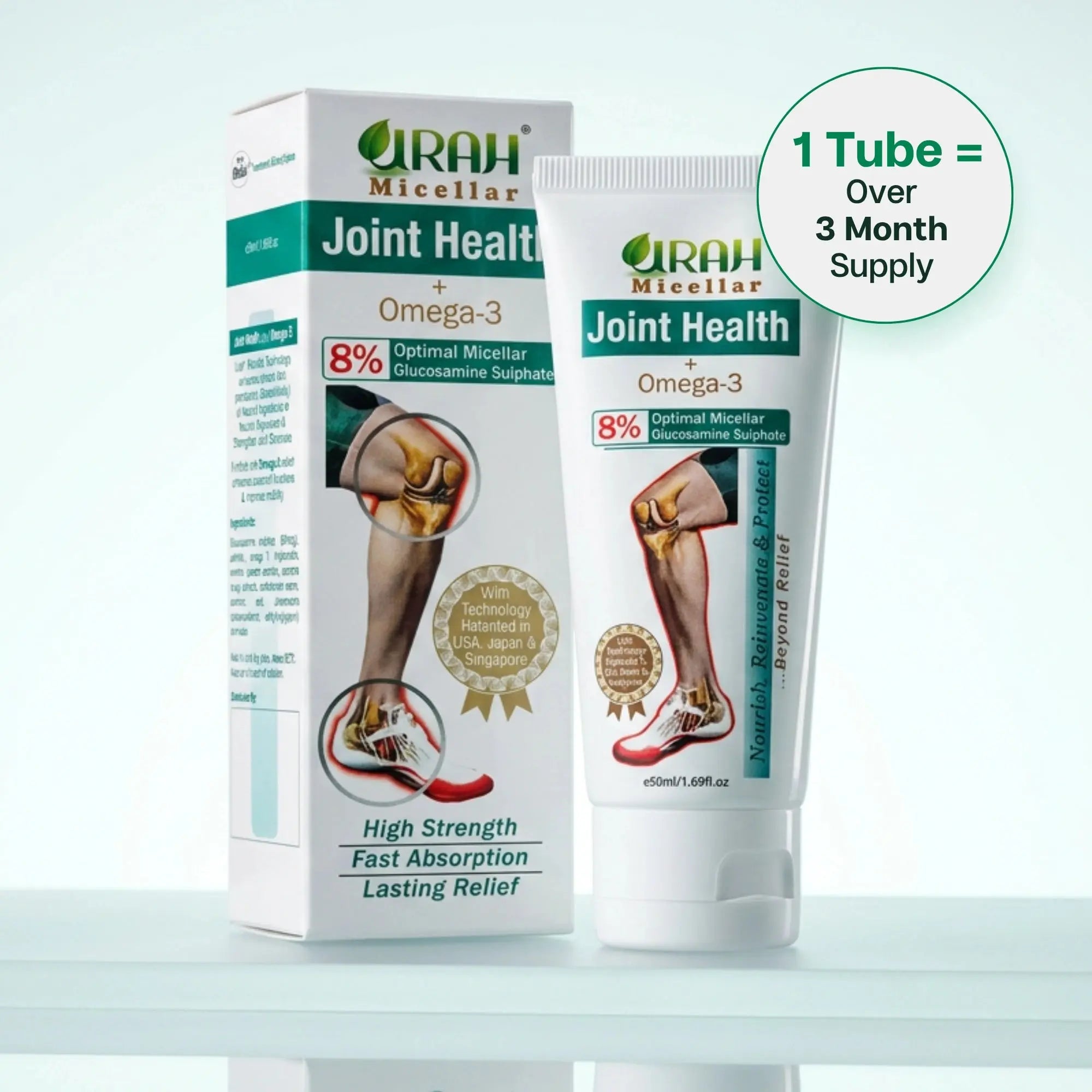 [Embalagem Única: Suprimento para 3 Meses] URAH Creme Micelar de Ómega-3 para a Saúde das Articulações